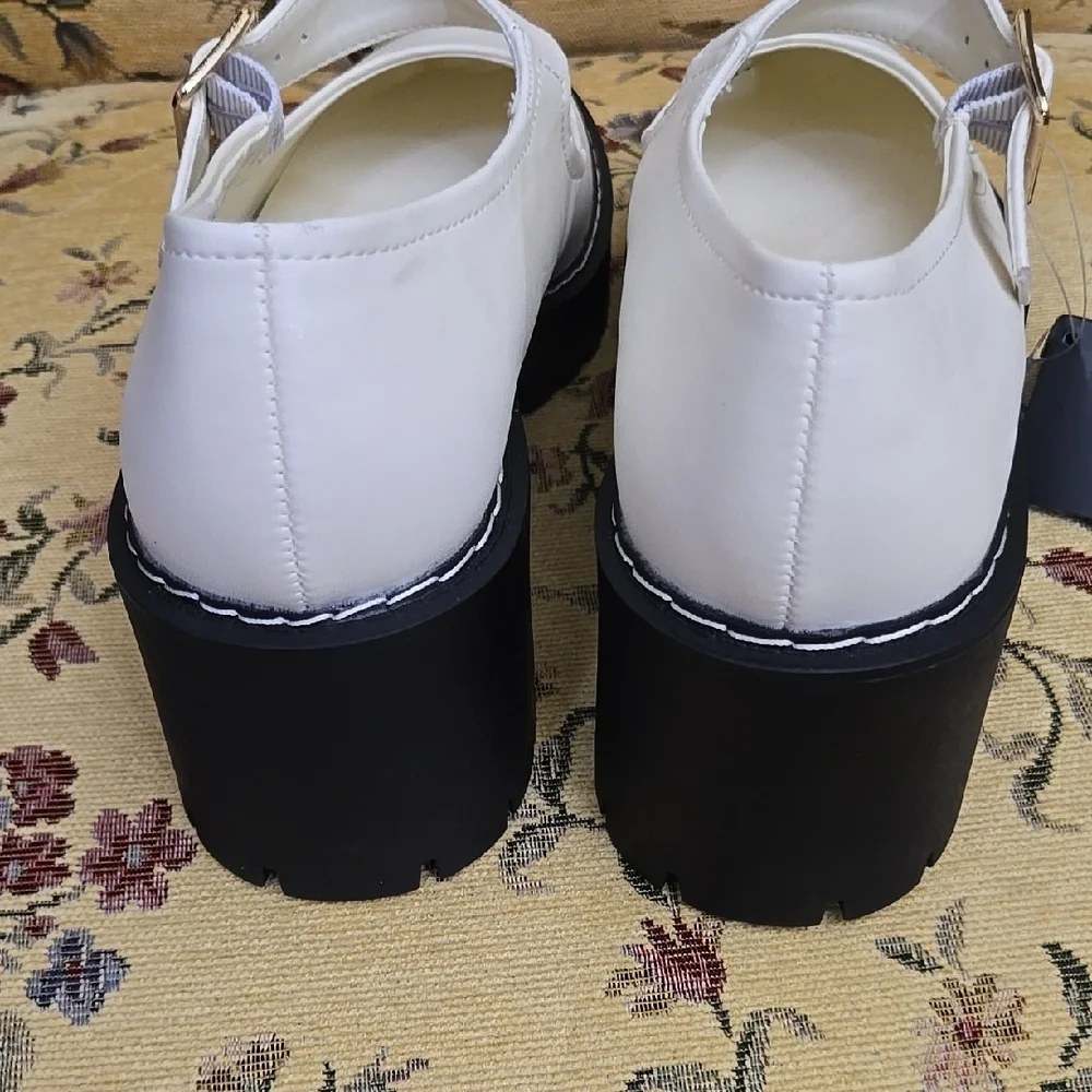 Forever 21 White Mary Jane Platform Heels with Black Sole
